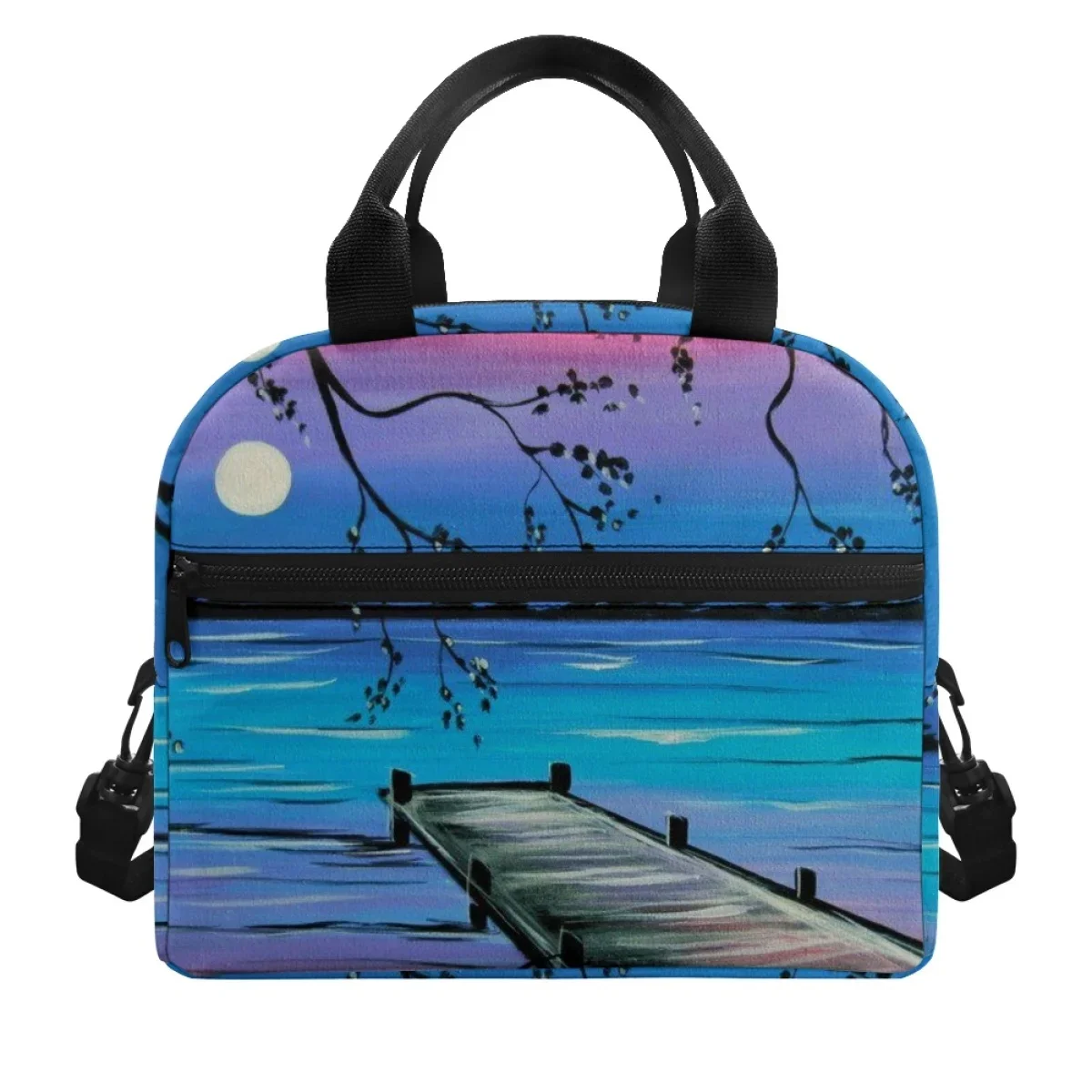 Beautiful Seascape Canvas Printing Lunch Bags For Women Picnic Handy Thermal Lunchbox Lightweight Multiple Pockets