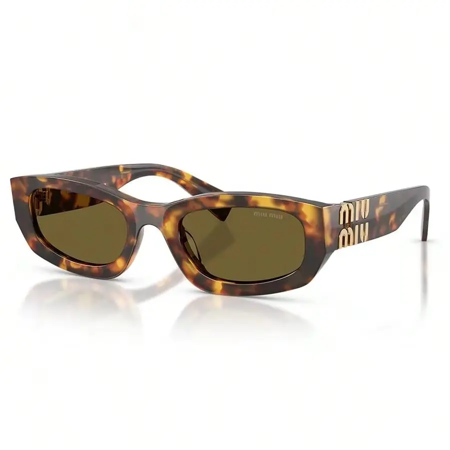 Miu Miu B04SF-14L09Z53 Vintage Tortoise Rectangle Sunglasses Acetate Frame Brown CAT.3 UV400 Retro Streetwear Shades Unisex