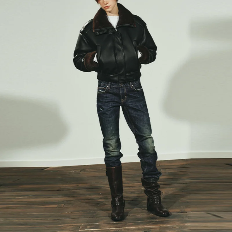 

Trendy Versatile Leather Bomber Jacket Vintage Chic Female Outerwear Autumn Stylish Women Casual Streetwear