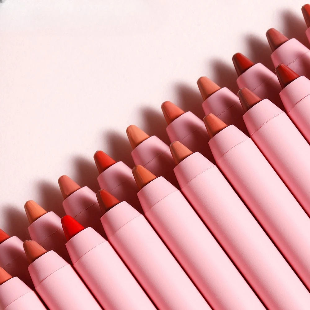 Matita per labbra Pasta di fagioli opaca impermeabile Linea di ganci colorati Penna per rossetto carnoso La penna in schiuma non sbiadisce Liner per labbra
