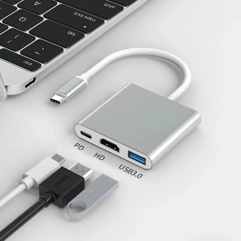 3 في 1 4K نوع C إلى HDMI متوافق USB 3.0 نوع USB C محول USB C محول كابل Thunderbolt 3 التبديل إلى كابل محول HDTV