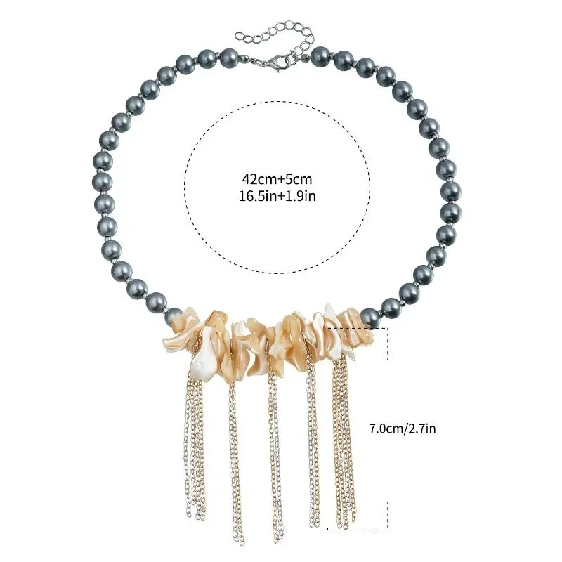 غير النظامية اللؤلؤ شل مطرز مع شرابة الترقوة سلسلة قلادة Ins ضوء الفاخرة الملمس حزب مجوهرات هدية #5