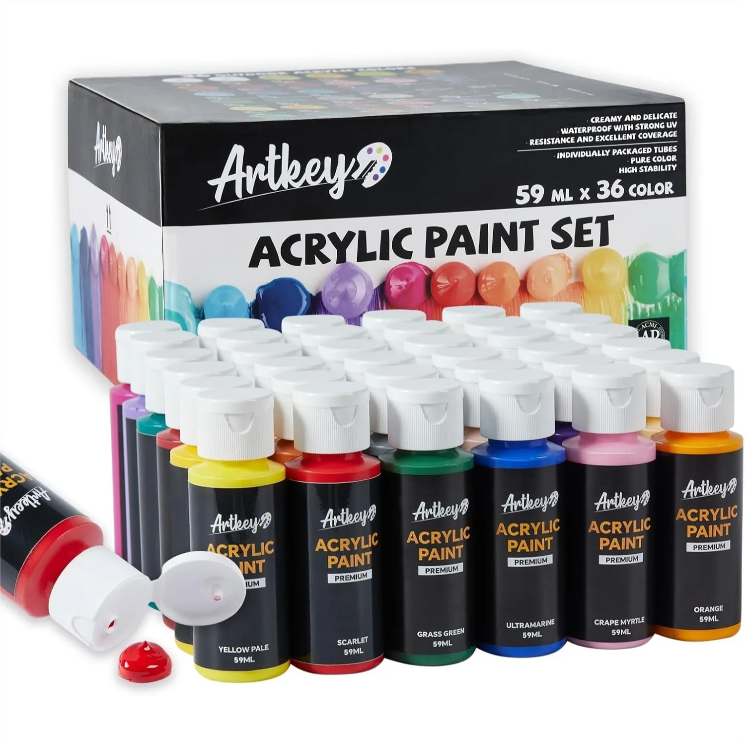 

36 Colors Acrylic Paint Set 2oz/59ml for Canvas Fabric Rock Wood Ceramic Art Craft