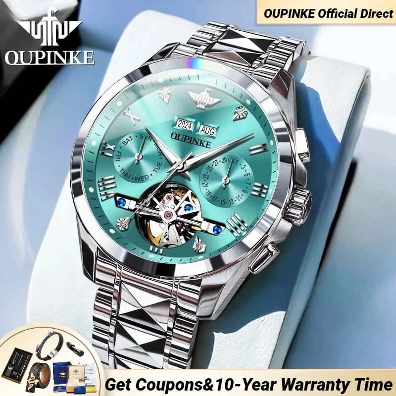 

OUPINKE 3186 Luxury Brand Mechanical Watch for Men Flywheel Dial Auto Date Waterproof Roman Scale Automatic Man Wristwatches NEW