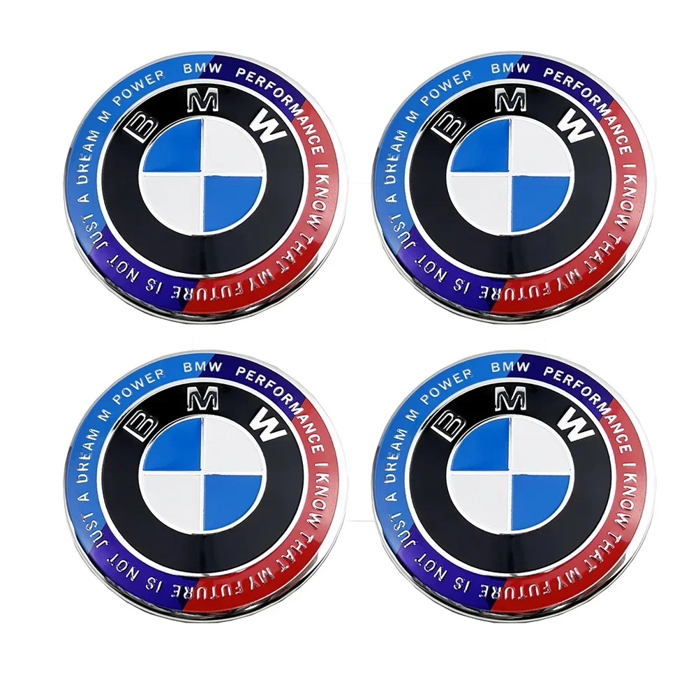 4 pièces 68mm 56mm Emblèmes de moyeu de roue 50ème Anniversaire pour BMW E39 E46 E90 E60 E87 E53 F10 F20 F30 M X3 X5 X6 Accessoires