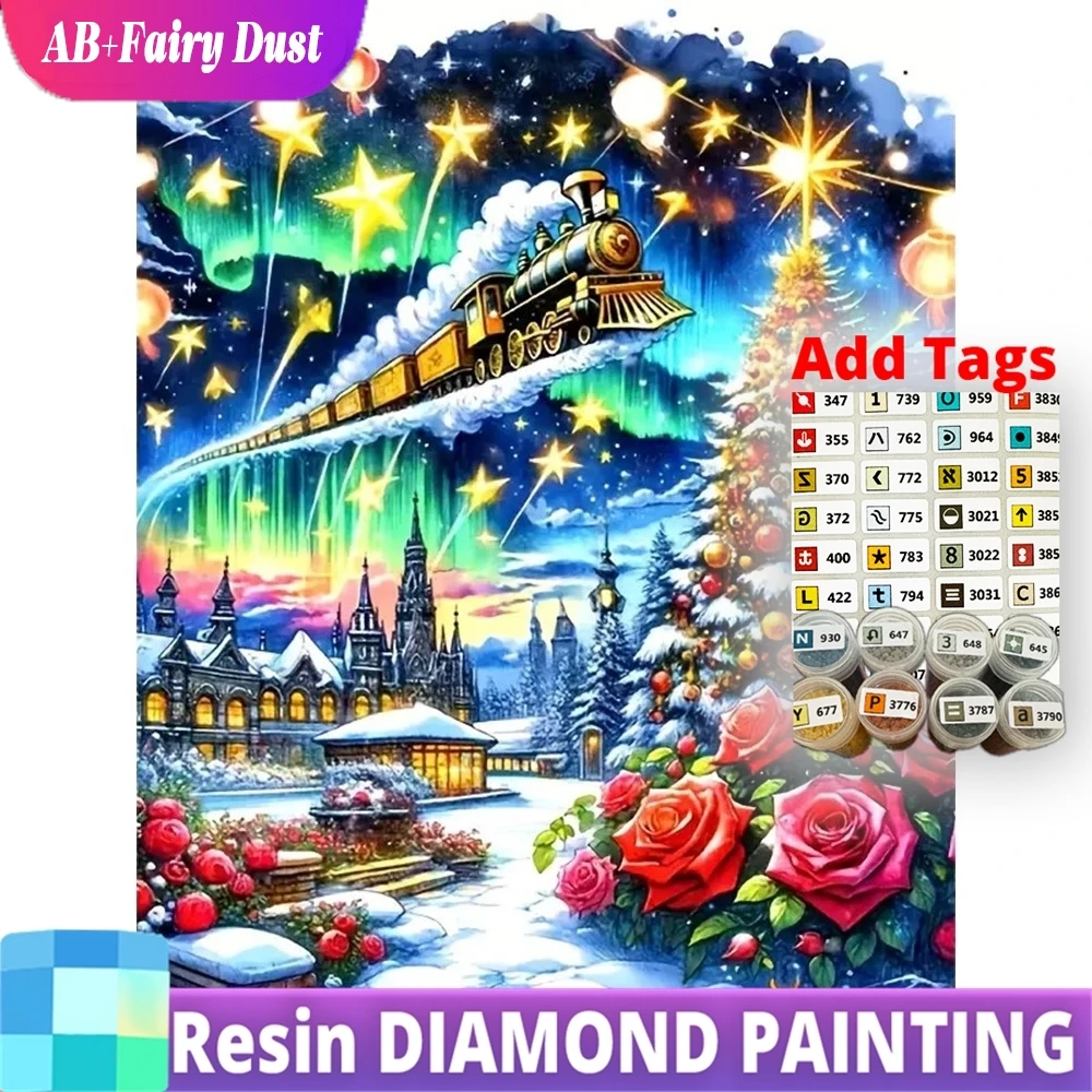 

Resin AB Fairy Dust New Arrival Diamond Painting House Train Landscape DIY Mosaic Christmas Tree Embroidery Winter Unique Gift