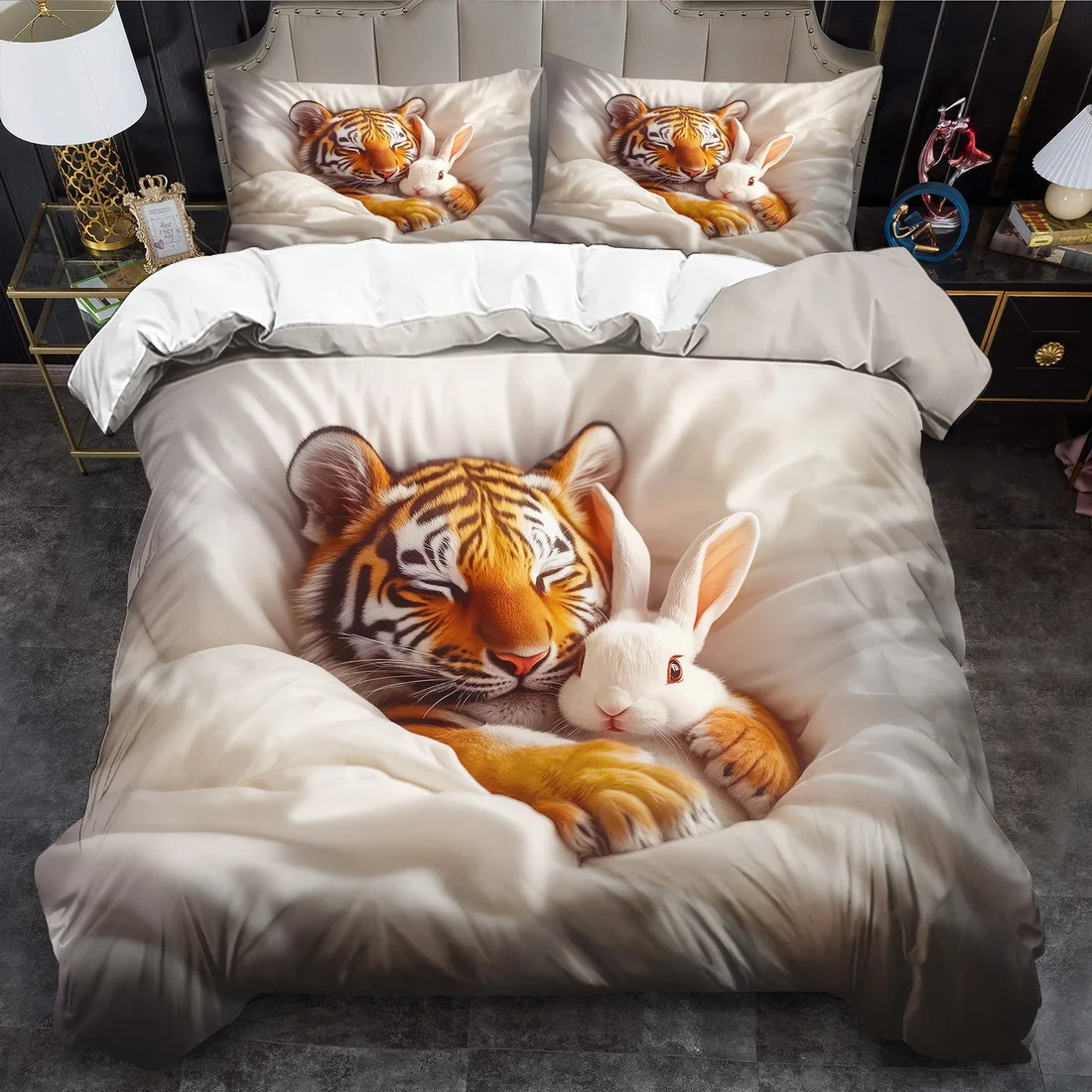 Tiger Print King Queen Size Duvet Cover Set - Machine Washable Bedding Set for Bedroom Guest Room Quilt Decoration Birthday Gift