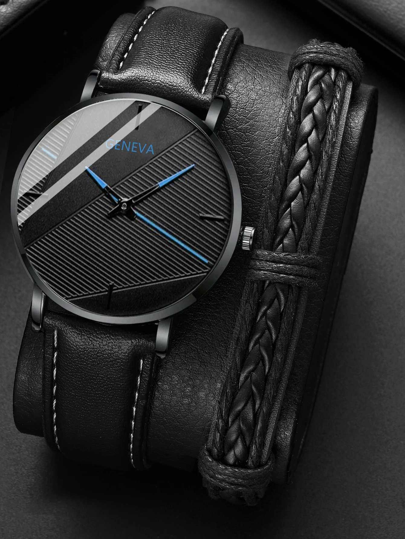 Watch + Bracelet 2023 Minimalist Men\'s Fashion Ultra Thin Watches Simple Men Business PU Leather Strap Quartz Watch