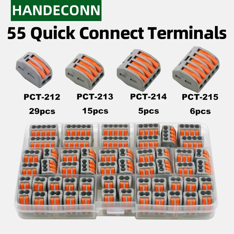 

1 Box of 55 Quick Wire Connectors Kit, 2/3/4/5 Poles Universal Compact Push-in Terminal Blocks
