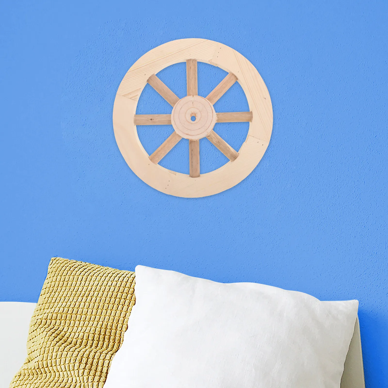 Vintage Wooden Wheel Wall Decor Solid Wood Timber Cartwheel Rustic Farmhouse Decorative Wood Wheel Ornament for Living Room Bar