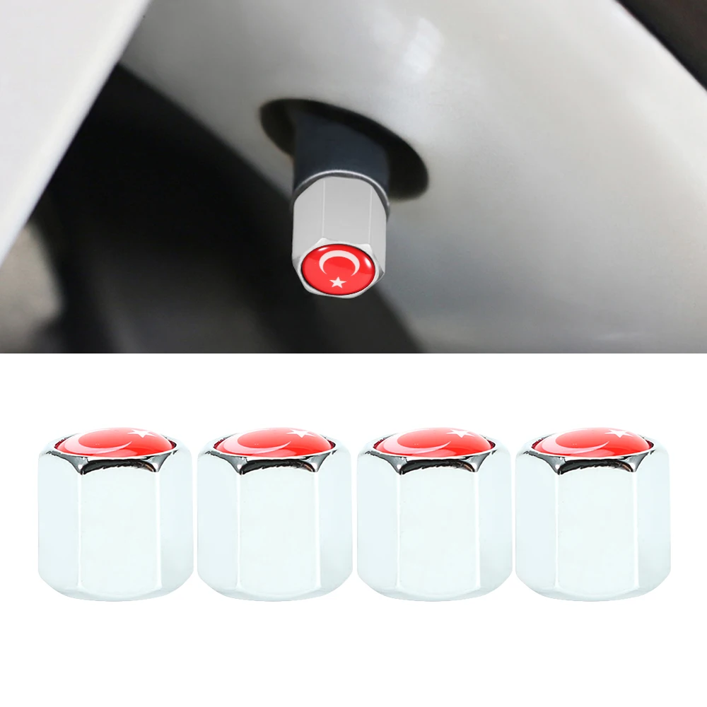 5Pcs/Set Turkey Flag Style Anti-theft Leather buckle Car Wheel Air Tire Valve Caps Stem with Wrench Ring Spanner Car Accessories