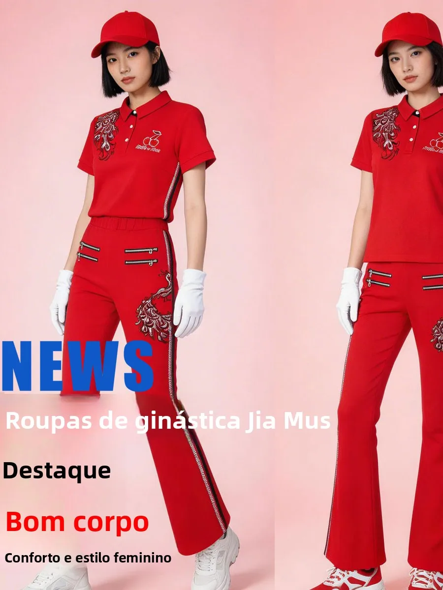 red-peacock-short-sleeve-team-uniform-fitness-square-dance-costume-women's-cotton-customizable-performance-outfit-for-all-ages