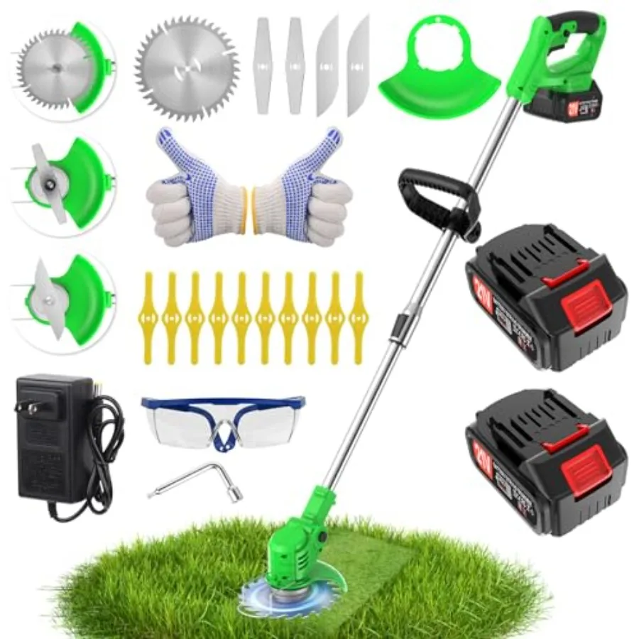 

Electric Weed Wacker Cordless StringlessTrimmerGrass Trimmer with 2 Batteries Charger 3Types Blades Weed Trimmer Battery Powere