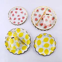 Party Tableware Set Lemon Strawberry Disposable Paper Cup Paper Plate Paper Towel Straw Happy Birthday Party Decoration Supplies