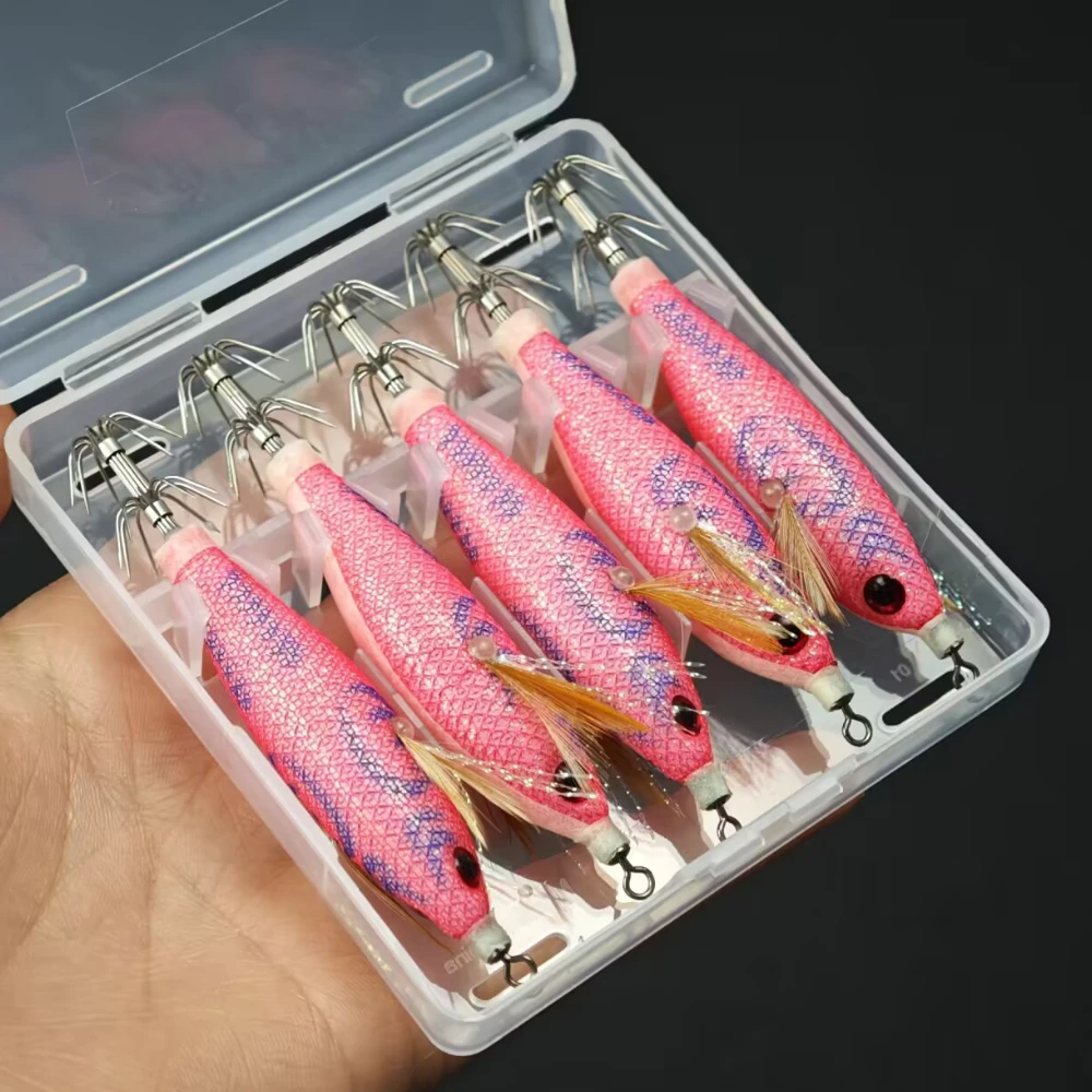5pcs/box Horizontal Egi Set 8cm Glow Horizontal Squid Jig Real Shrimp Fishing Lure Saltwater Cuttlefish UV Shrimp Octopus Baits view 6