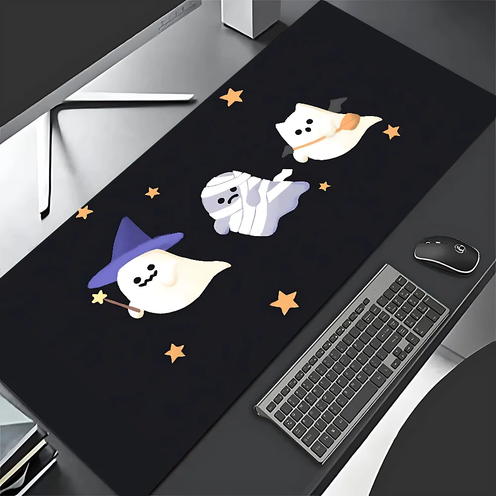 Tapis de souris en cuir PU, tête de citrouille d'halloween, fantôme mignon, grand tapis de bureau, étanche, clavier de bureau, tapis de souris de jeu