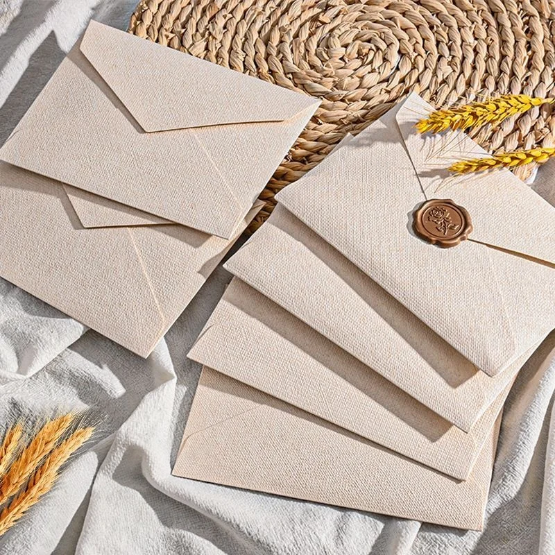 Linen Textured Envelopes Letter Set Vintage Chinese Kraft Specialty Paper Wax Seal Wedding Baby Shower Graduation Love Letter