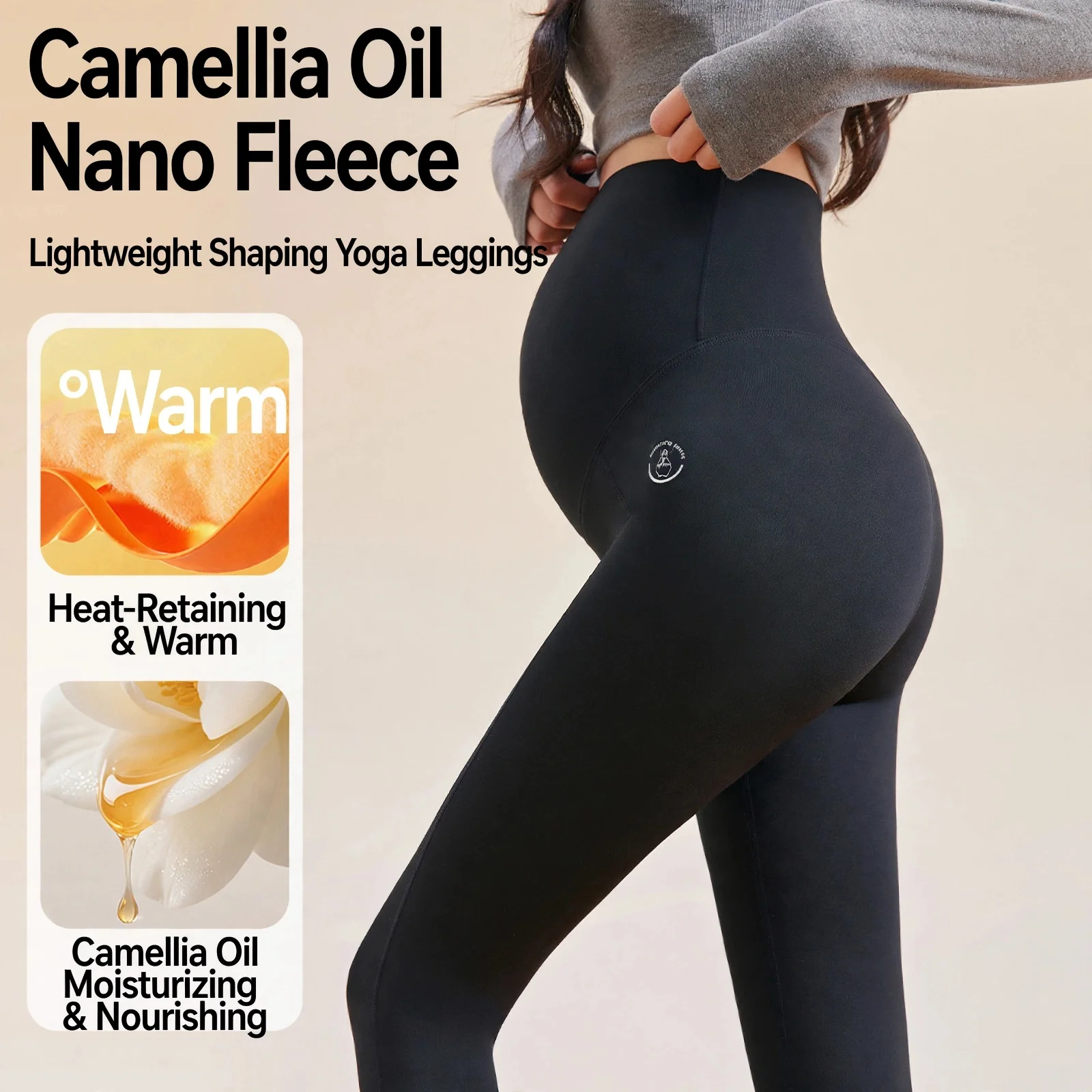 Maternity Leggings Fleece Thickened Autumn Winter High Elastic Nylon Comfortable Casual Urban Style Stretch Sweet