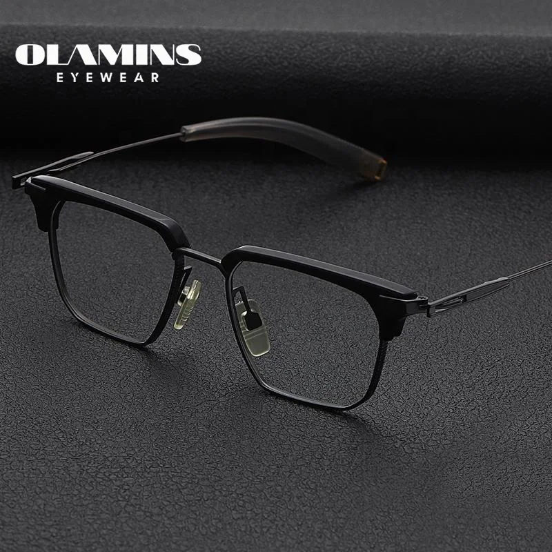 OLAMINS-Ultra Light Square Metal Óculos, Moldura confortável, Óculos de titânio Full Rim, modernos óculos ópticos, DLX413