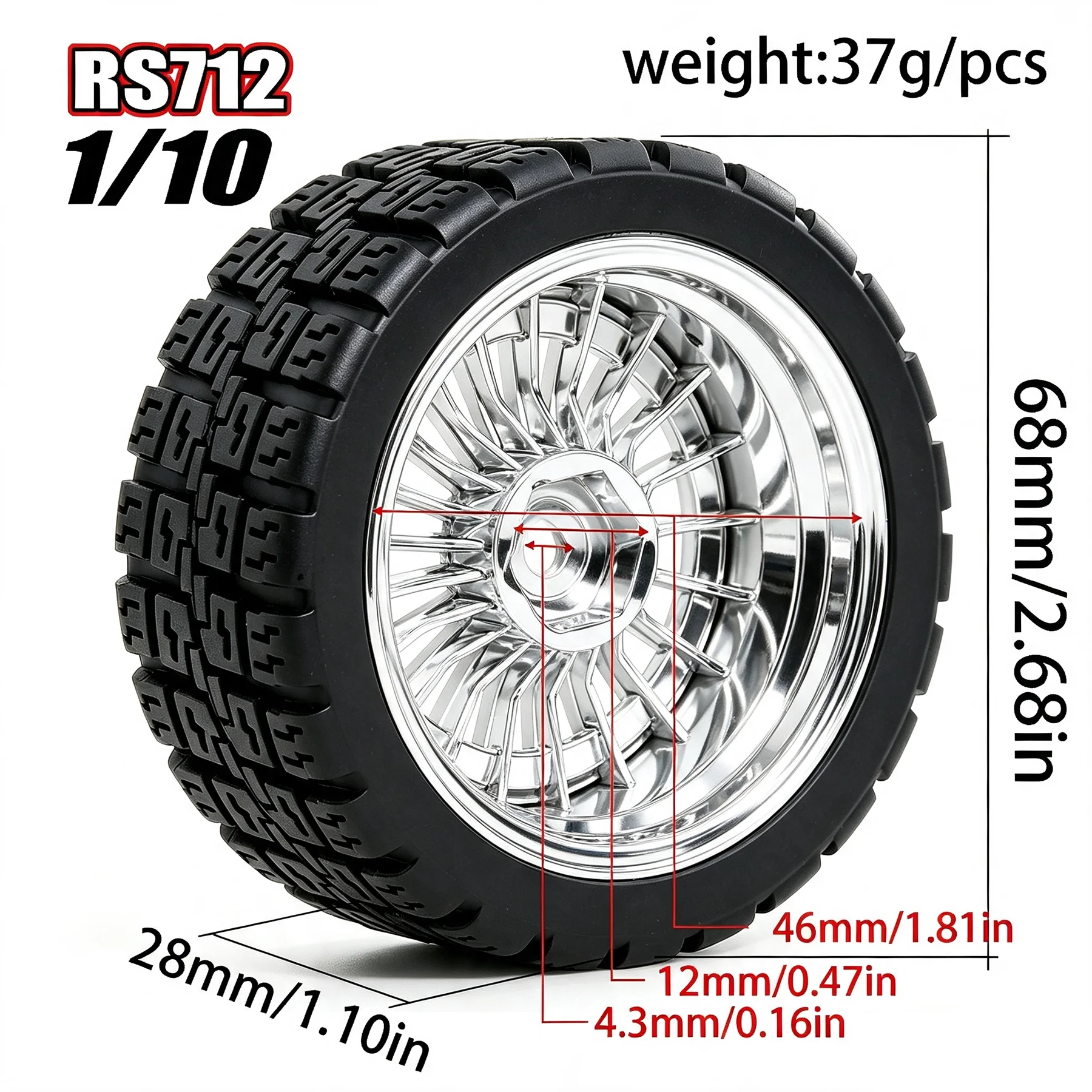 RED SPIDER 4Pcs 1/10 RC Rally Car Tires 68mm Rubber Racing Tyres & Plastic Wheels for TT02 XV01 XV02 RC Touring Car Parts