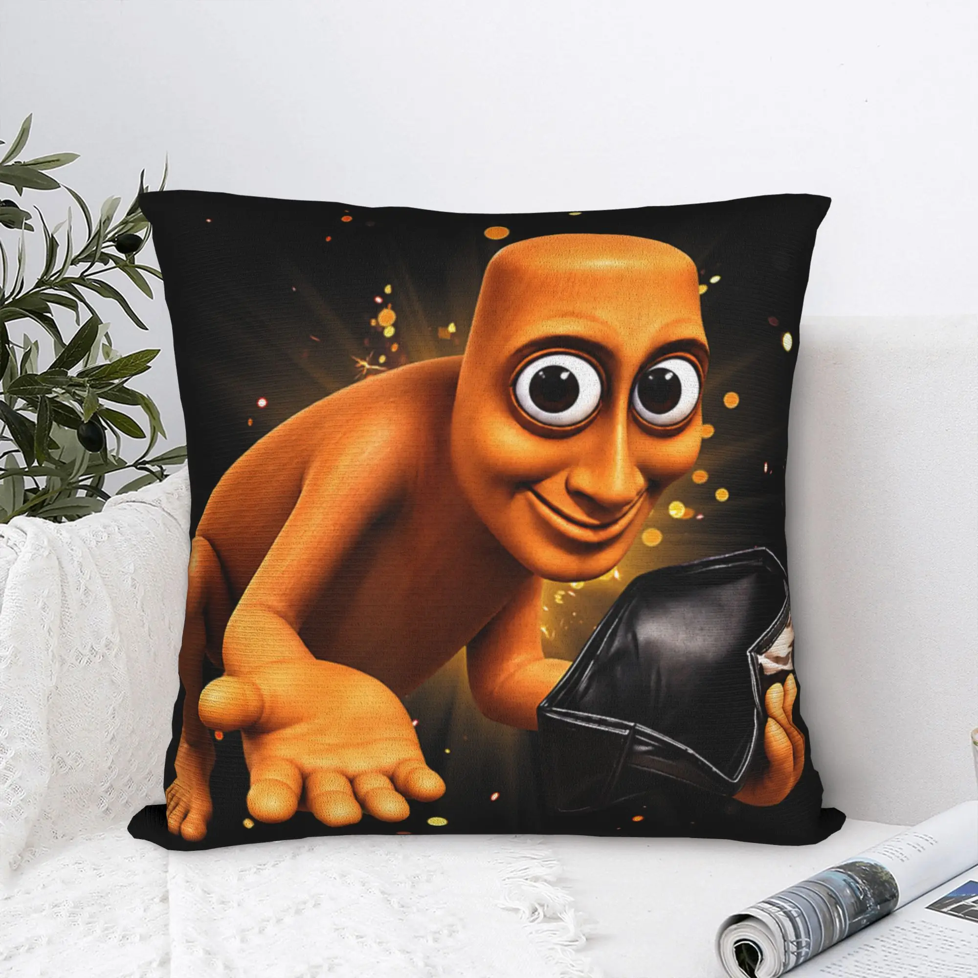 Funny Tung Tung Sahur Empty Wallet Brainrot Meme Pillow Case Trendy Pillow Cover Design Pillowcases For Living Room Bed Chair