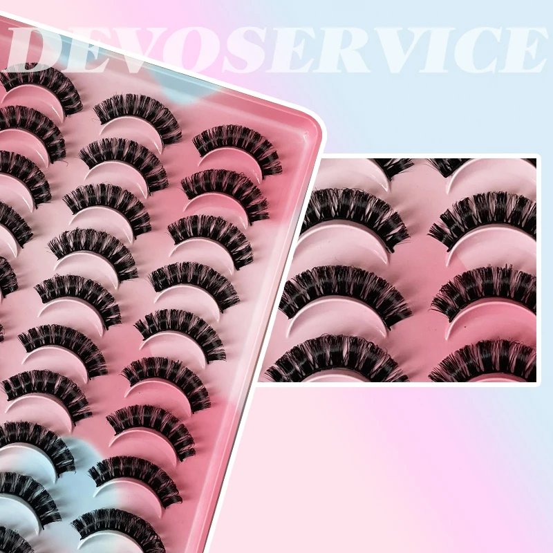 DEVOSERVICE 20Pairs DD Curl 10-23mm 3D Mink Lashes Russian Strip Dramatic False Eyelashes Fluffy Volume Eyelash Extension Makeup