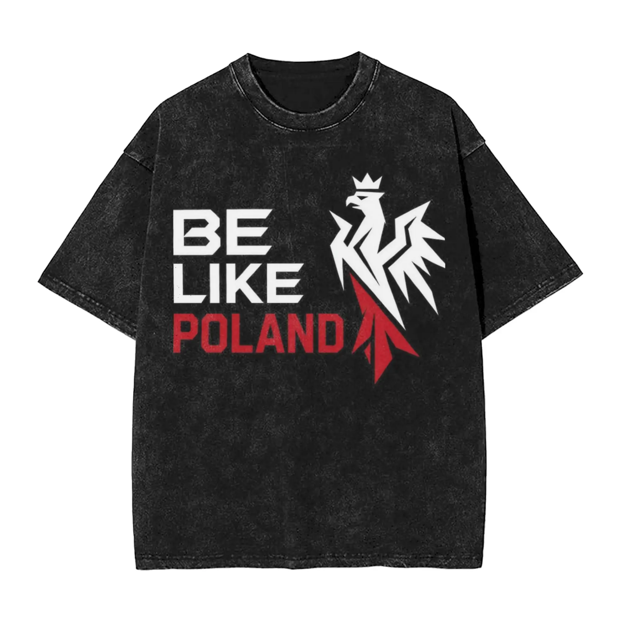 Harajuku Washed Shirt Be Like Poland Polska Polish Flag  Outfit Vintage T Shirt Oversize  Streetwear Short Sleeve