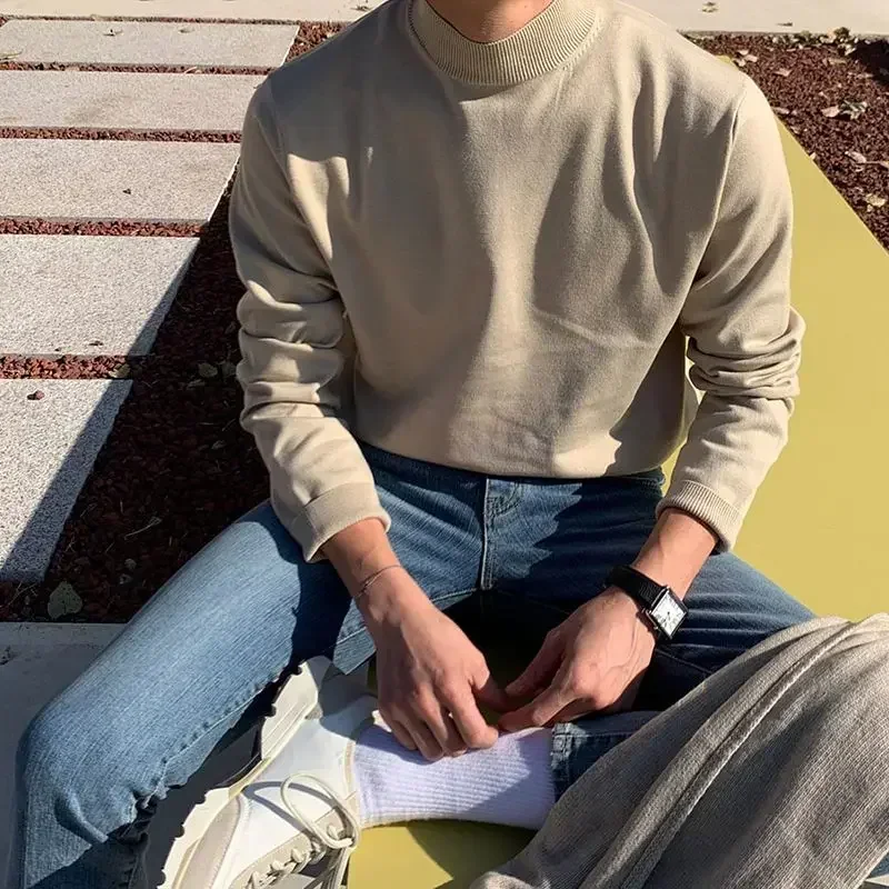 LIBIELIY Autunno Inverno Mezza Maglione A Collo Alto da Uomo a maniche lunghe Coreano Tinta Unita Maglia Maglione Biancheria Intima Camicia Che Basa Casu