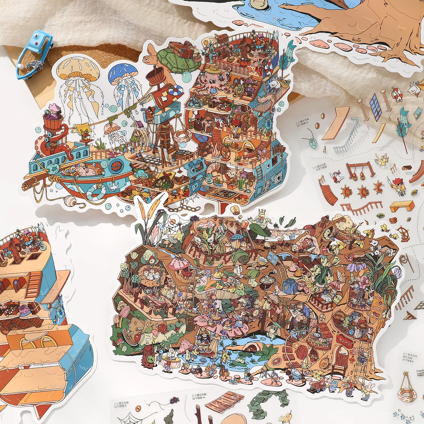 Fantasy Underwater Shipwreck Miniature Scene Stickers Set, DIY Create Your Own Ocean Diorama Stickers, Undersea Adventure Micro