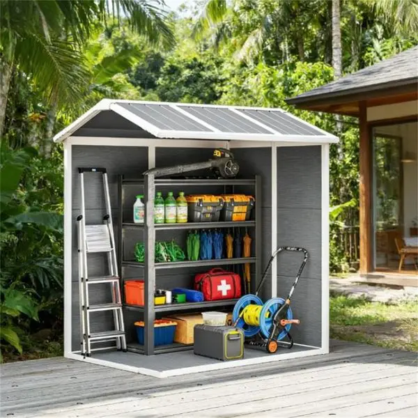 

Серый уличный сарай для хранения, пластиковый садовый домик для инструментов, решение для организации садового пространства