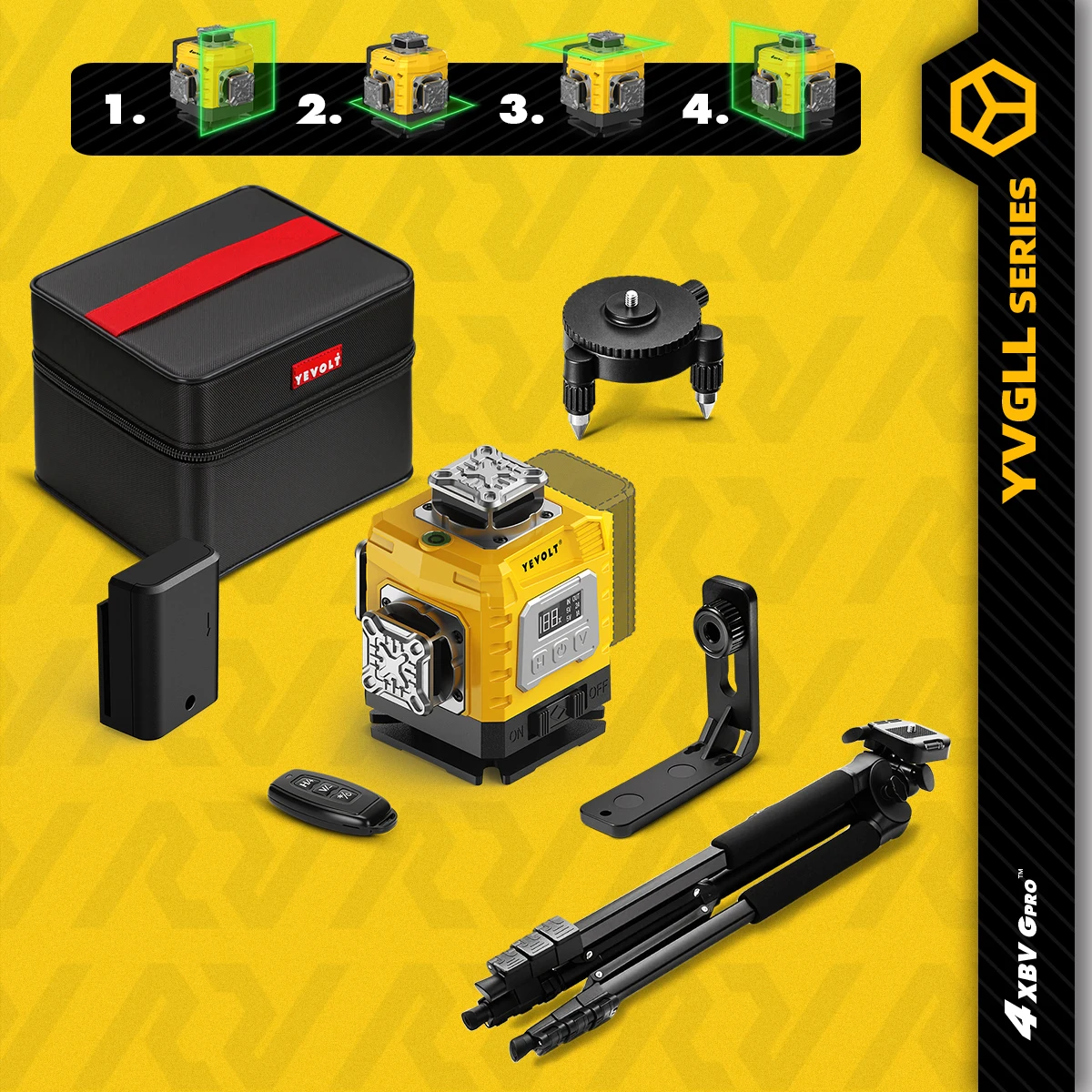 

YEVOLT YVGLL4XS16G 16-Line Laser Level Generator ProGrade Self-Leveling Floor Tile Grid Projection Ultra-Precise 30m Coverage
