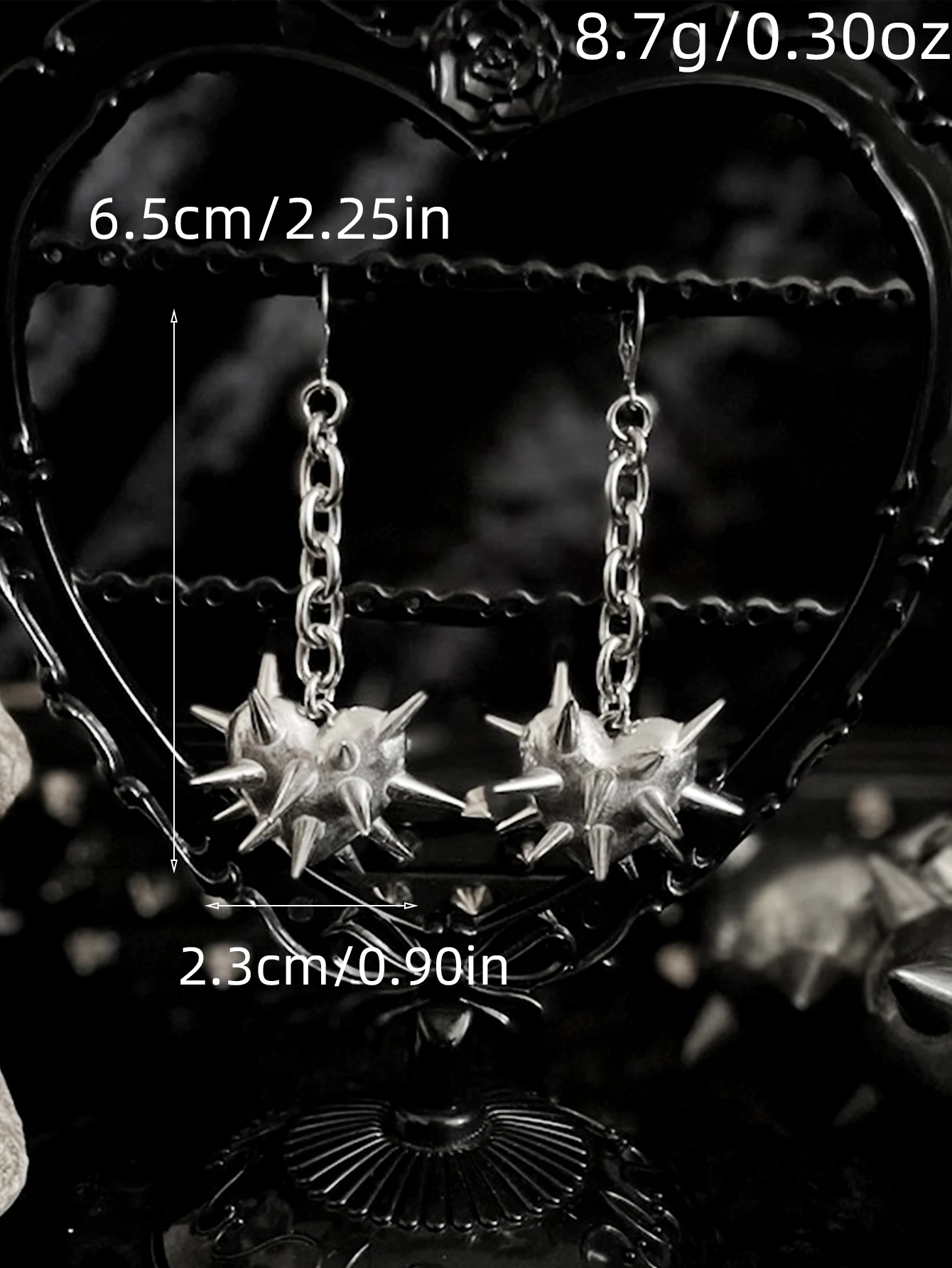 2pcs Vintage Heart Thorns Spike Chain Geomrtry Gothic Fashion Alloy Silver Color Earring Pendant Woman Party Prom Gift