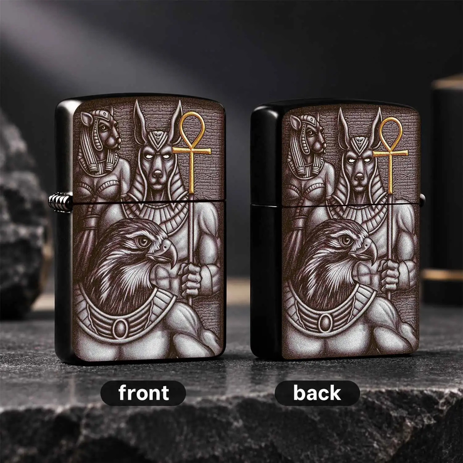 Vintage Egyptian Mythology Themed Lighter With Anubis Horus Pattern, Exquisite Stippled Art Print Stylish Unique Decorative Accessory, Portable All Scenarios Use Ideal Gift For Culture Enthusiasts Collectors Daily Casua A Humorous And Inter