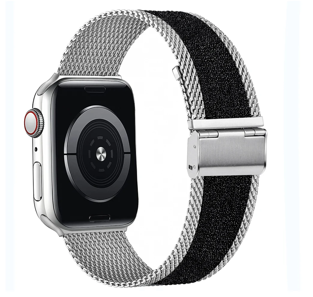 Shiny Strap For Apple watch band 40mm 44mm 38mm 42mm 40 44 mm Soft Elastic Nylon+ Milanese bracelet iWatch serie 3 4 5 6 se band