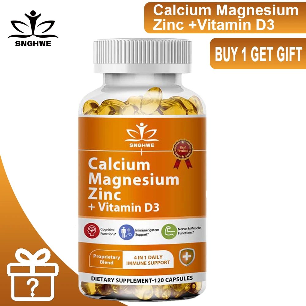 Calcium Magnesium Zinc Capsules Vitamin D3 for Strong Bones Teeth Heart Nerve Increase Immune System Function Supplement