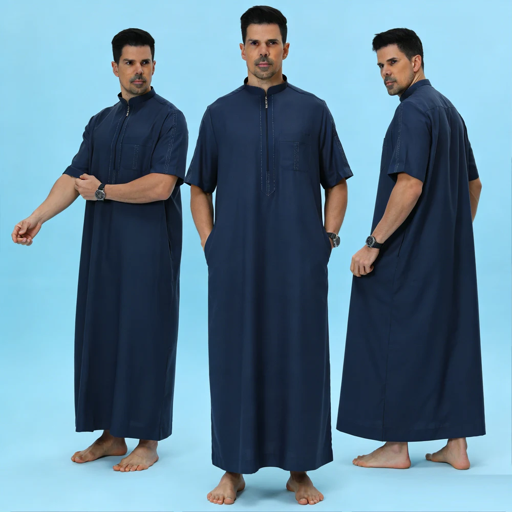 

2026 Eid Ramadan Jubba Thobe Arabic Men Robe Muslim Dress Short Sleeve Zipper Thoub Daffah Dishdasha Islam Clothing Kaftan Abaya