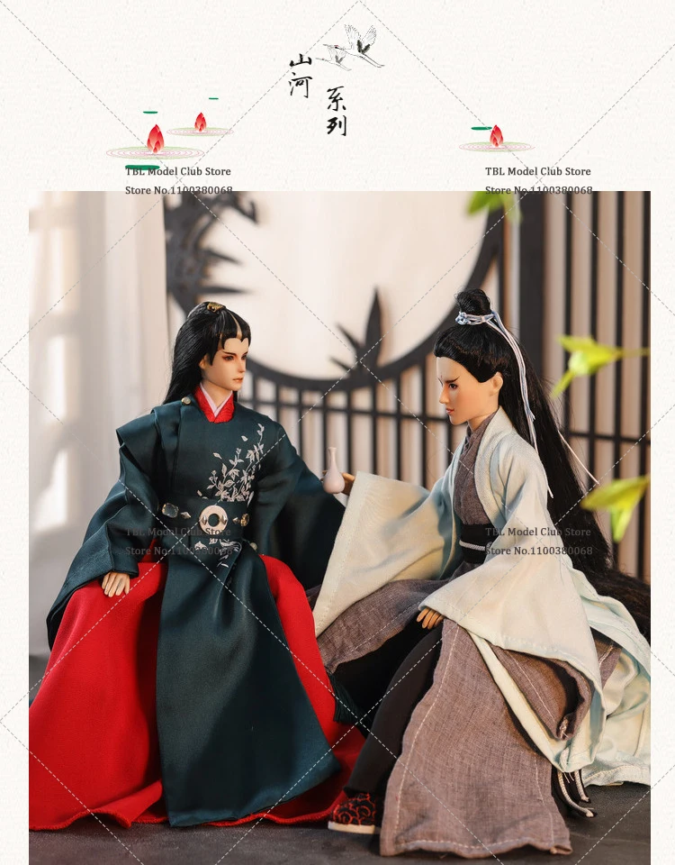 In Stock 1/6 Scale Male Soldier Traditional Chinese Style Student Embroidered Printed Hanfu For 12inch Action Figure Doll