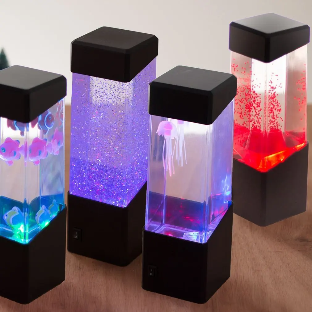 Color-Changing LED Jellyfish Lava Lamp Mini Aquarium Simulation Jellyfish Decorative Lamp USB Acrylic Night Light Gift for Kids