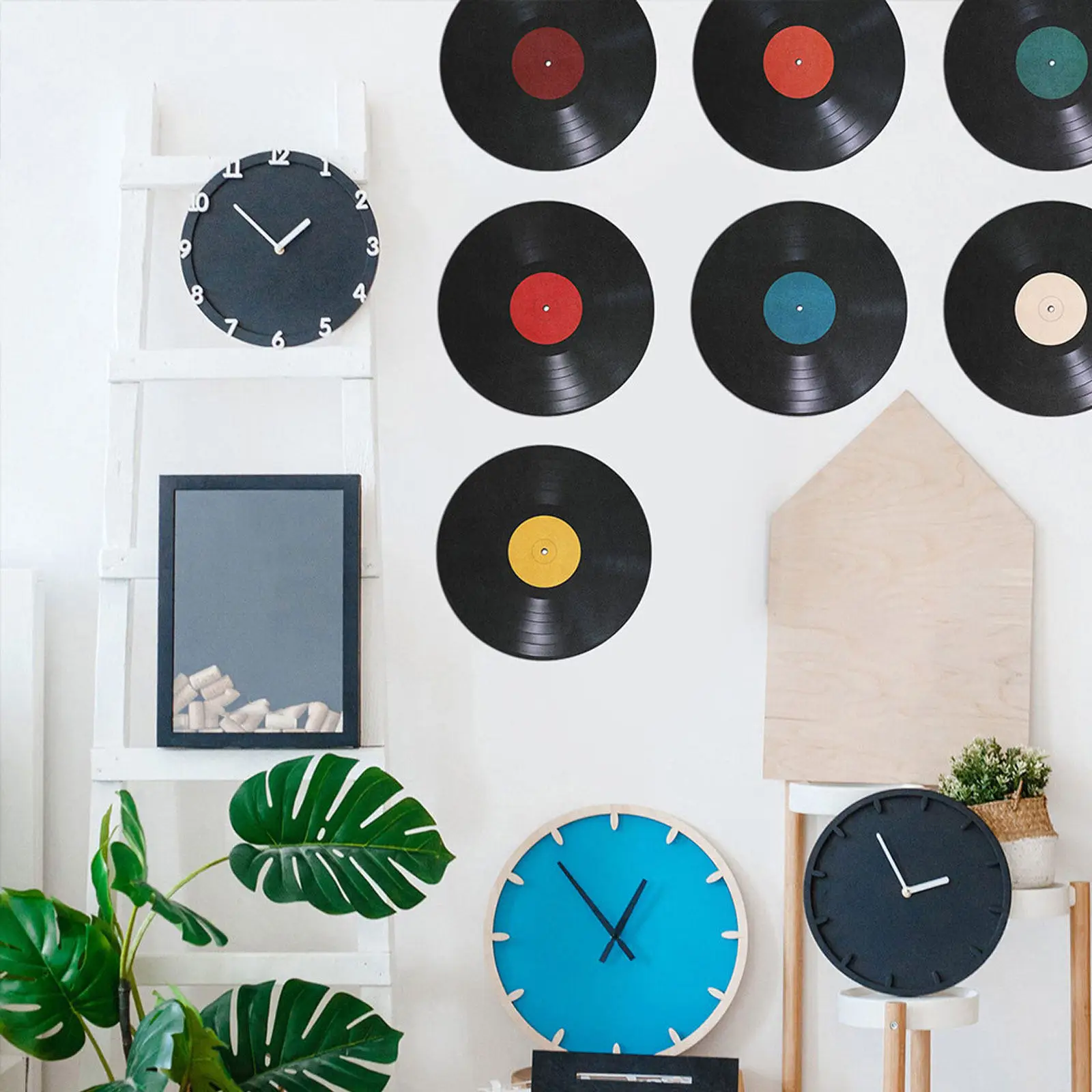 Vinyl Record Wall Sticker Retro Interior Adornment Music Backdrop Wall Decal for Living Room Bedroom Coffee Bar Music