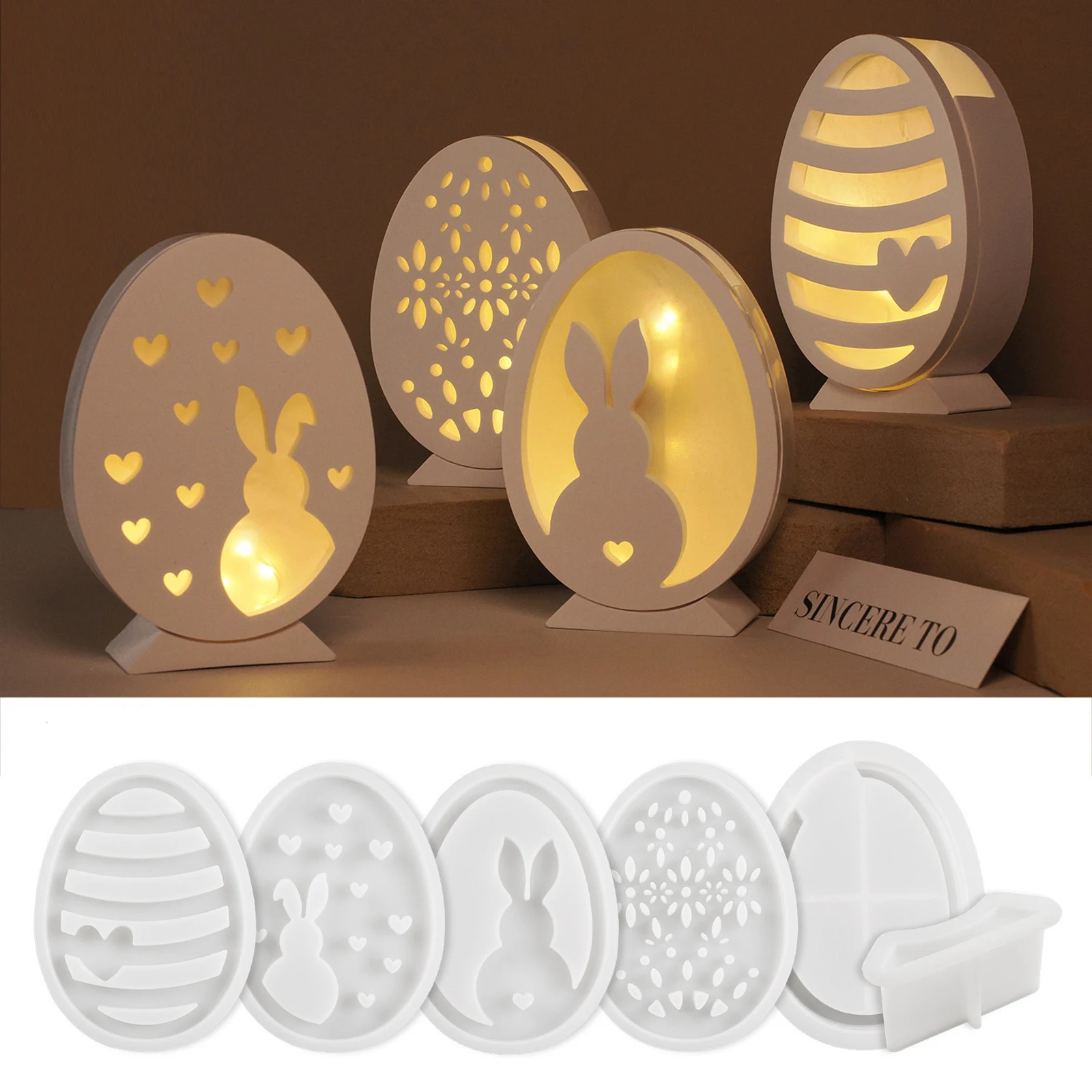 Easter Silicone Mold Atmosphere Lamp Hollow Easter Egg Rabbit Butterfly Love Mirror Silicone Dropping Mold Easter Egg Mould