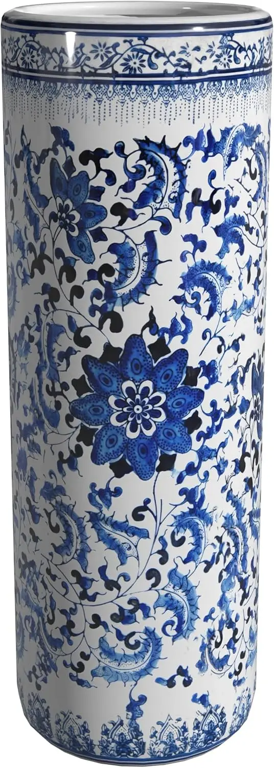 

24" Floral Blue & White Porcelain Umbrella Stand