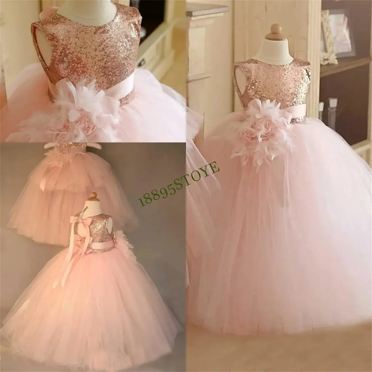 Flower Girl Dresses luxurious Sleeveless Tulle Lace Applique Weddings Kids Evening Gowns First communion Dresses