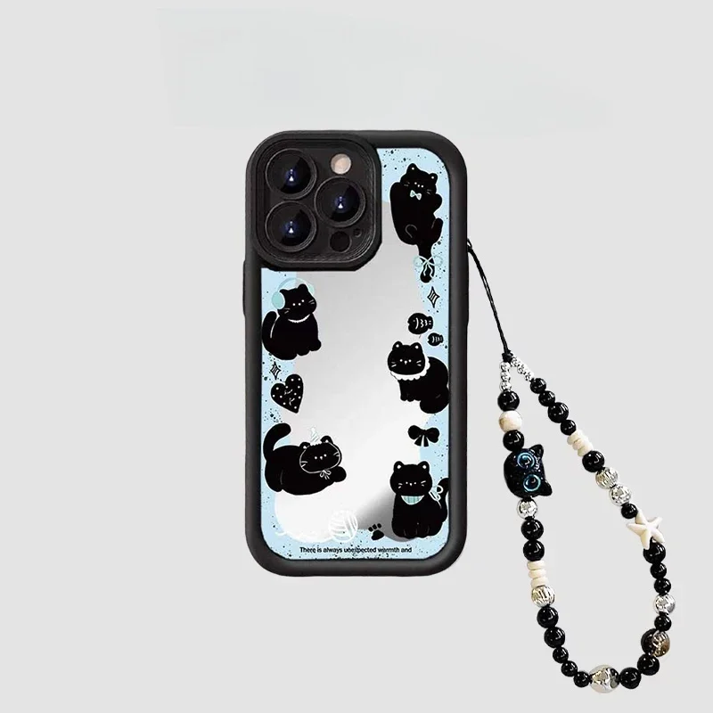 INS الكورية لطيف مرآة القطة السوداء سوار سلسلة جراب هاتف لجوجل بكسل 9 8 7 برو 5G بكسل 7A 8A 9 برو XL غطاء مقاوم للصدمات