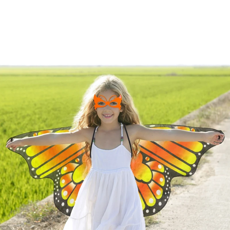 أطفال هالوين زي مجموعة مضحك الشيفون فراشة أجنحة الرأس ، قناع ، عقال أداء تأثيري الدعائم قزم أجنحة الملاك ازياء