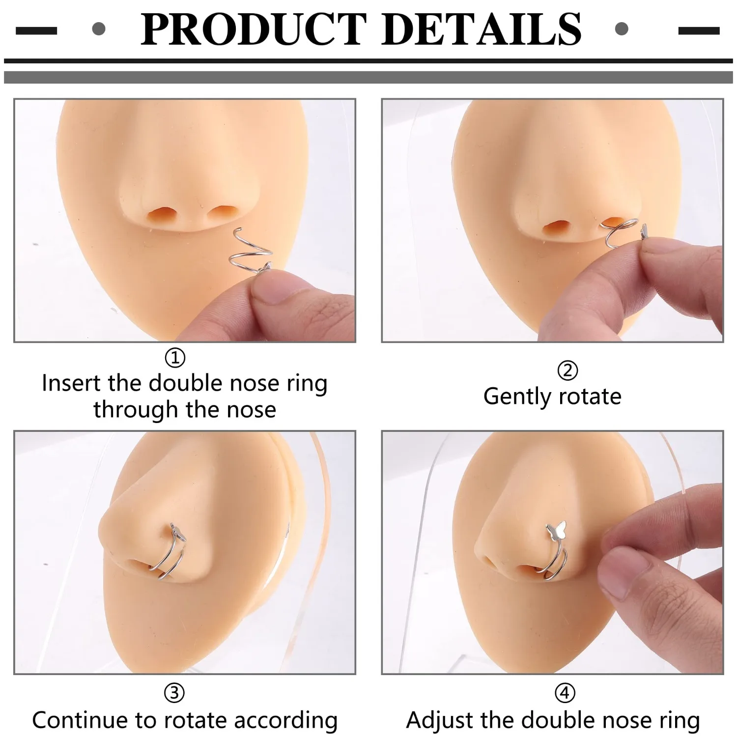 Bobisty 16 قطعة حلقة الأنف المزدوجة هوب مجموعة للنساء 20 جرام الفولاذ المقاوم للصدأ دوامة ستار اللؤلؤ تشيكوسلوفاكيا فراشة الأنف الدائري ثقب المجوهرات