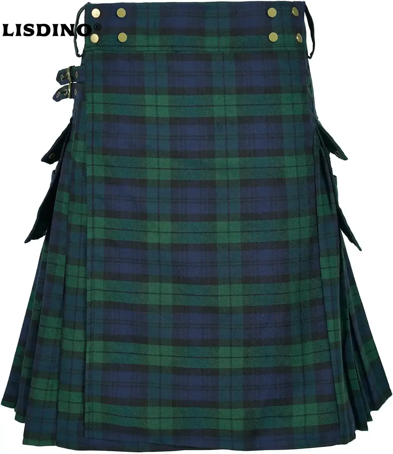 

LisdinoMens Utility Kilt Pin Scottish Tartan Apparel Black & Irish Hybrid Royal Stewart Pockets Kilts
