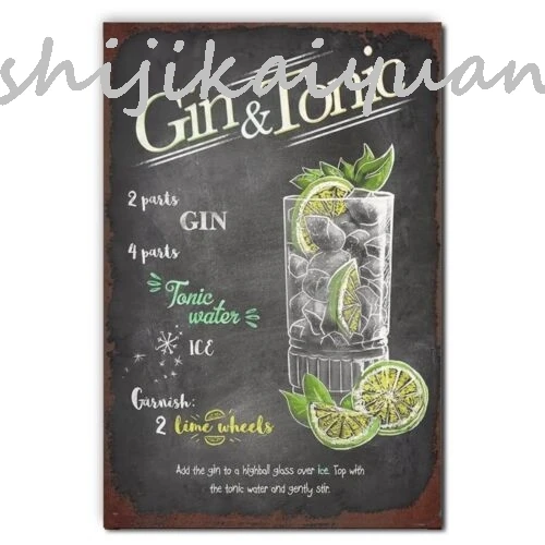 1 pack Gin and Tonic Recipe Cocktails Theme Metal Aluminium Sign Plaque For Home Bar