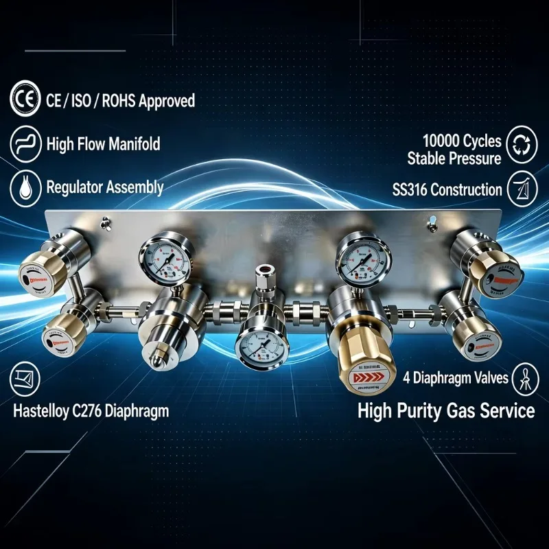 High Flow Gas Manifold Supply System SUS316L Stainless Steel Blow Function CE PED For Industrial Gas Distribution