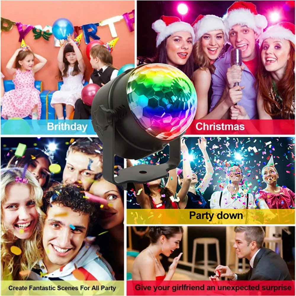 LED Stage Disco Light Rotating DJ Ball Strobe Remote Sound Control Magic Dance Car RGB Christmas Gift Party Club Laser Show Lamp