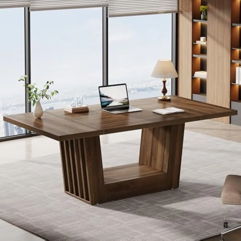 

63-дюймовый офисный стол, современный компьютерный стол для домашнего офиса с прочным основанием, большой деревянный письменный стол для конференций, бизнеса